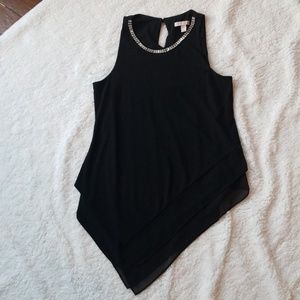 Black satin feel blouse with sparkle detail.